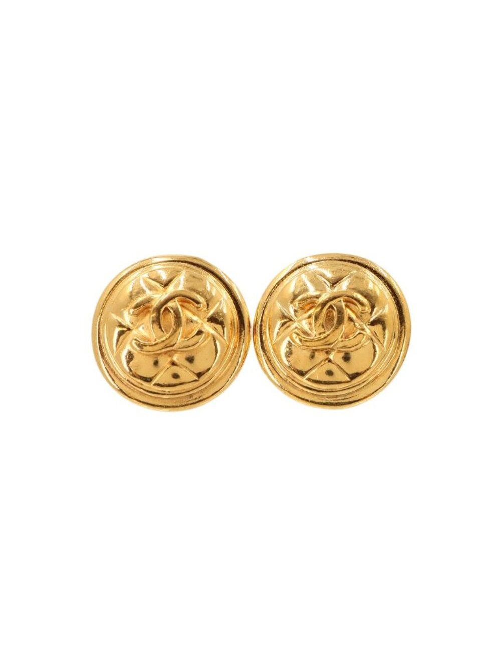 Chanel CC Logo Round Shape Earrings Gold Vintage